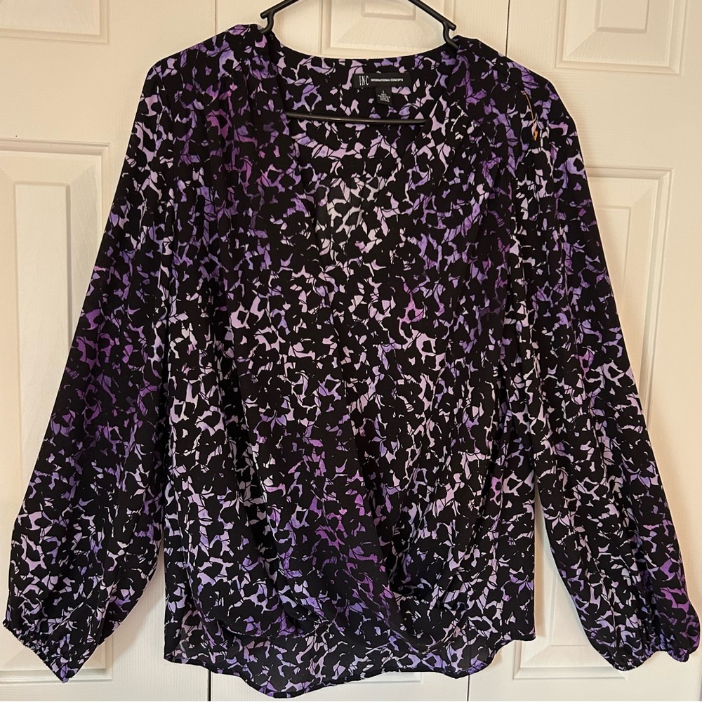 INC International Concepts Abstract Purple and Black Blouse